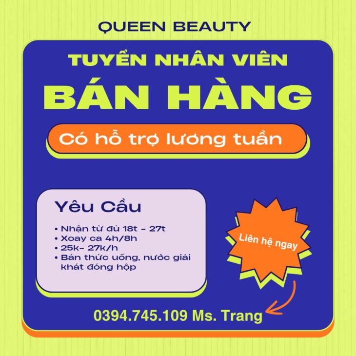Tuyển Nhân Viên Bán Hàng Tháng 8 – Part-Time /Full-Time