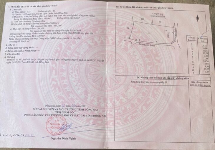 1,760m2 có 300m2 thổ cư, 2 mặt tiền đường, kích thước đẹp, đất nở hậu.