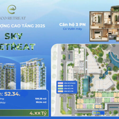 Căn hộ 3 phòng ngủ Eco Retreat giá gốc CĐT 4,3 tỷ (gồm VAT+KPBT) không chênh, có vườn mây 109m2 Căn hộ 3 phòng ngủ Eco Retreat giá gốc CĐT 4,3 tỷ (gồm VAT+KPBT) không chênh, có vườn mây 109m2