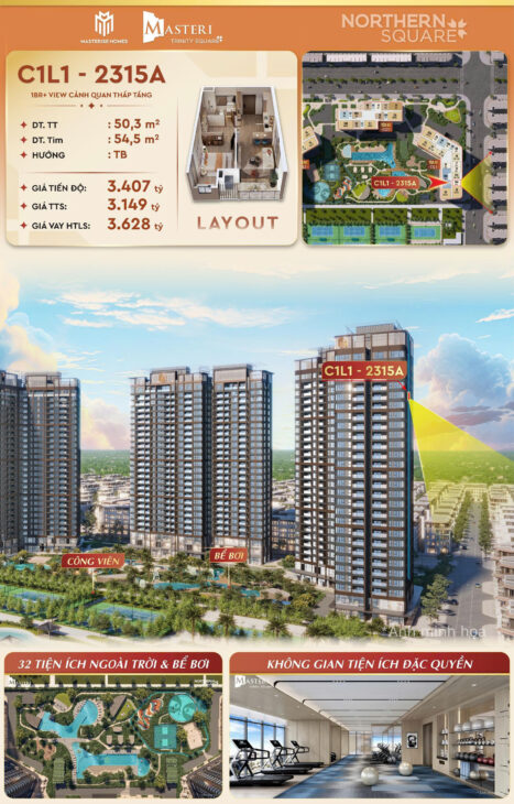 NHỮNG CĂN 1N+ CUỐI CÙNG – TRINITY SQUARE 🎆 ✨ Căn 1N+ : C1L1-23-15A TẦNG CAO – VIEW PHÁO HOA CỰC