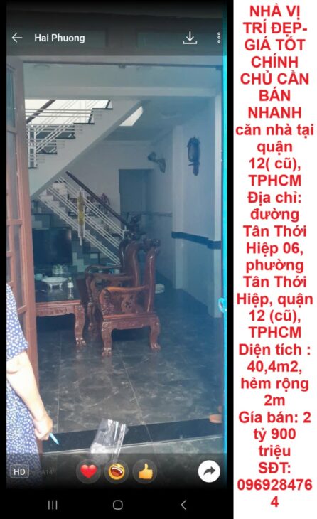 NHÀ VỊ TRÍ ĐẸP- GIÁ TỐT CHÍNH CHỦ CẦN BÁN NHANH căn nhà tại quận 12( cũ), TPHCM