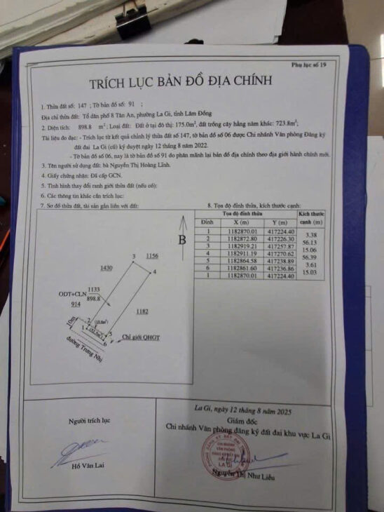 Chính Chủ Cần Bán GẤP Lô Đất Mặt Tiền Đường Nhựa Trưng Nhị Tân An, Phường La Gi, Lâm Đồng.