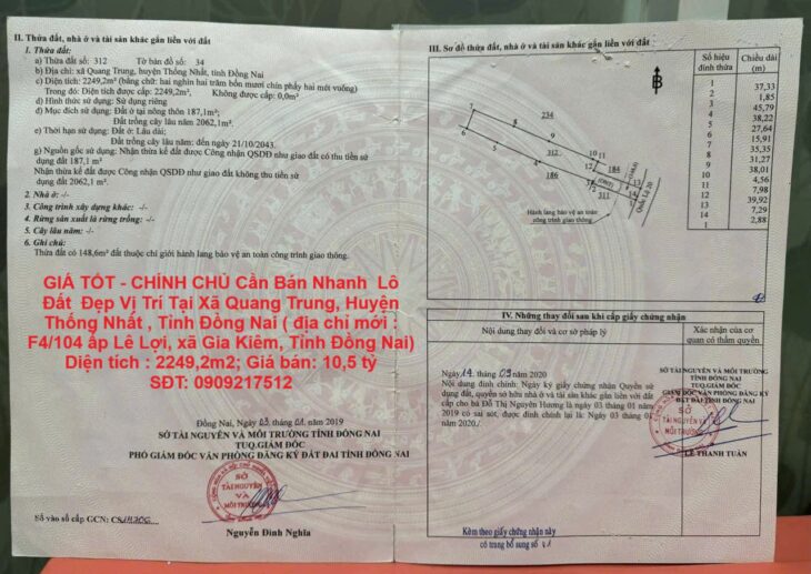 GIÁ TỐT – CHÍNH CHỦ Cần Bán Nhanh Lô Đất Đẹp Vị Trí Tại Huyện Thống Nhất , Tỉnh Đồng Nai