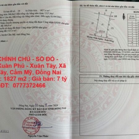 ĐẤT CHÍNH CHỦ – SỔ ĐỎ – Đường Xuân Phú – Xuân Tây, Xã Xuân Tây, Cẩm Mỹ, Đồng Nai
