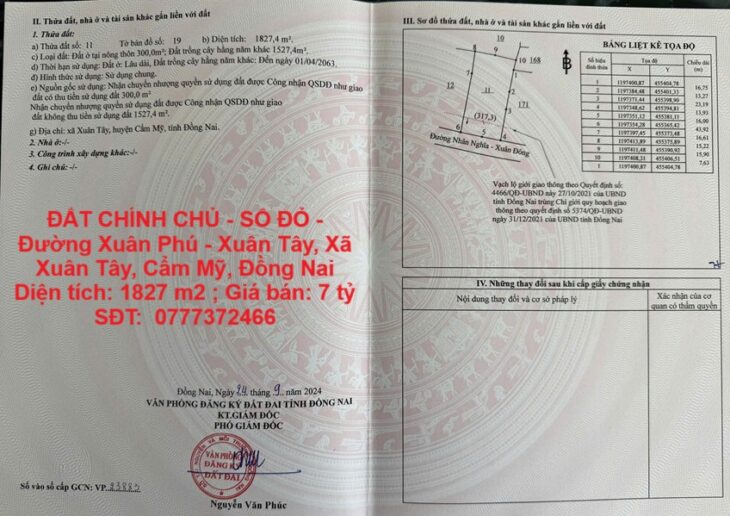 ĐẤT CHÍNH CHỦ – SỔ ĐỎ – Đường Xuân Phú – Xuân Tây, Xã Xuân Tây, Cẩm Mỹ, Đồng Nai