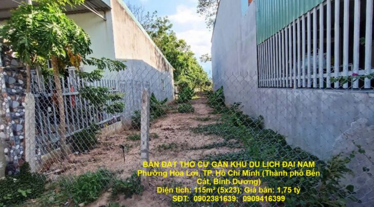 BÁN ĐẤT THỔ CƯ GẦN KHU DU LỊCH ĐẠI NAM – PHƯỜNG HÒA LỢI – TP.HCM – VỊ TRÍ ĐẸP, TIỆN XÂY NHÀ ở