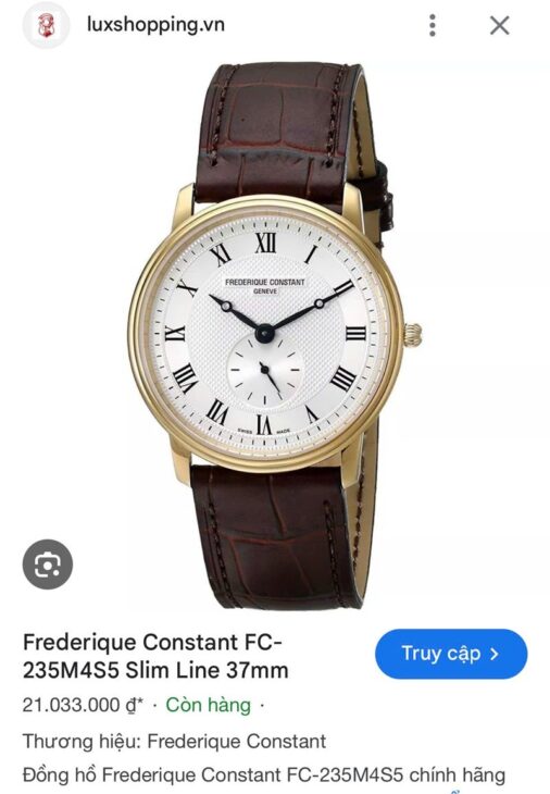 ĐH Nam : Frederique Constant FC-235M4S5 Slim Line, mạ vàng Pvd – Size 37mm siêu mỏng…