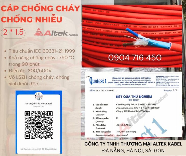 Cáp chống cháy chống nhiễu 2×1.5 Altek Kabel Hồ Chí Minh