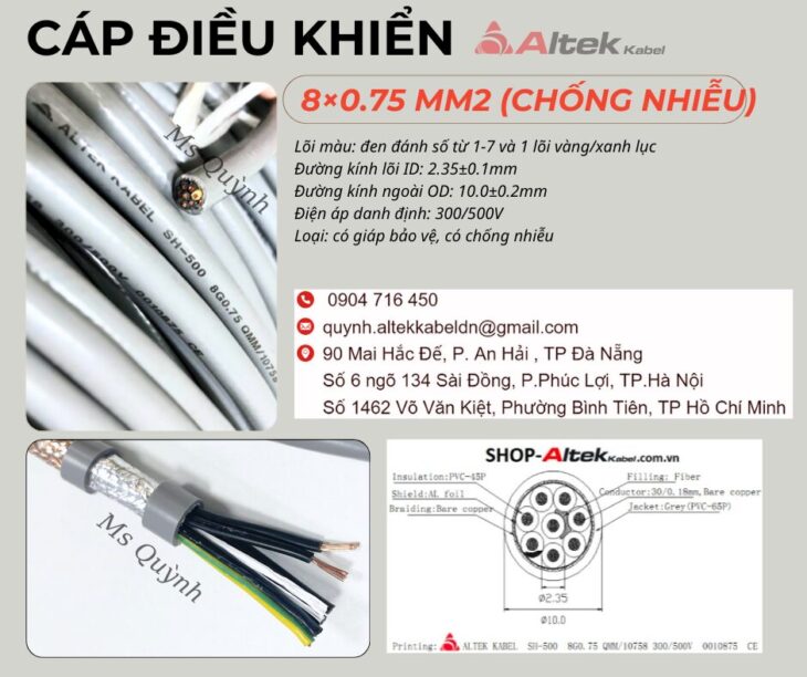 Cáp điều khiển có lưới Altek Kabel 8×0.75mm2 Đà Nẵng