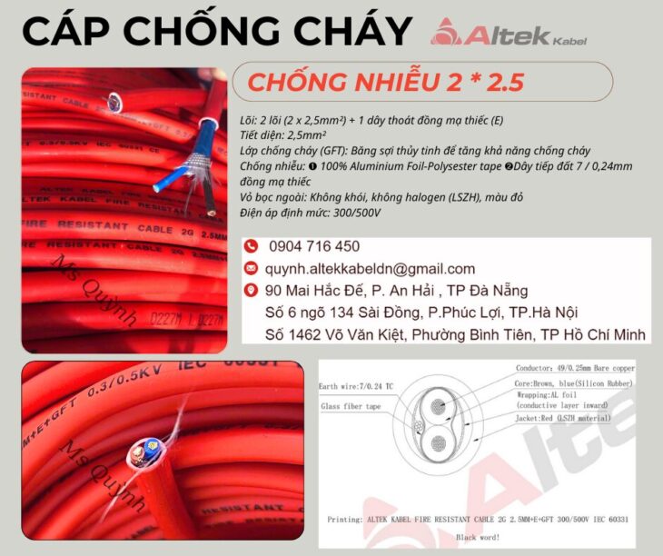 Dây tín hiệu chống cháy chống nhiễu 2×2.5 Altek Kabel HCM