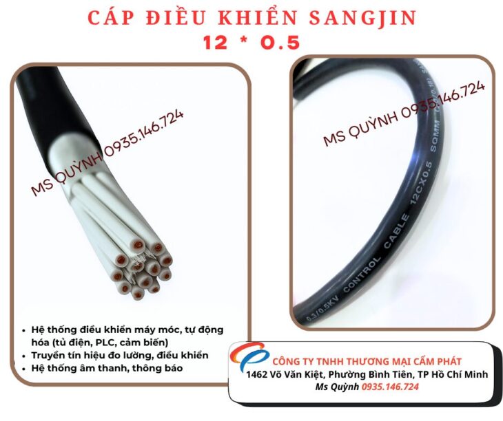 Dây Cáp Điều Khiển Không Lưới 12 Lõi Sangjin 12×0.5mm Sài Gòn