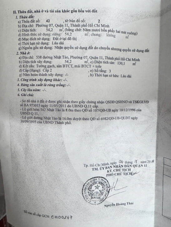 Bán Nhà 2 Mặt Tiền 538 Nhật Tảo, P7, Q11