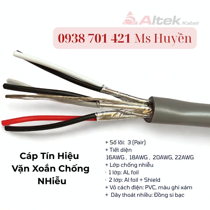 Cáp Tín Hiệu Vặn Xoắn 3pair chống nhiễu – Tiết diện đa dạng (16AWG – 22AWG)