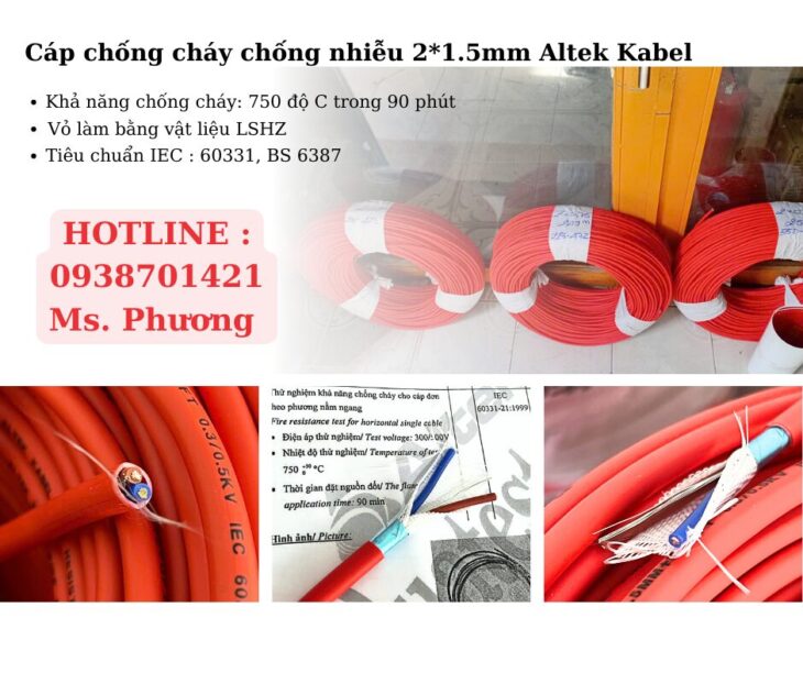 Cáp chống cháy chống nhiễu 2*1.5mm LSZH Altek Kabel