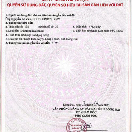 Bán Lô 4.762,4m2 Tại Tổ 17, ấp 1C, Xã Phước Thái, Huyện Long Thành, Đồng Nai