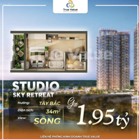 Căn hộ 1 phòng ngủ Eco Retreat 34.5m2, tầng đẹp toà S2, view thoáng mát, vốn tự có chỉ 470tr, miễn