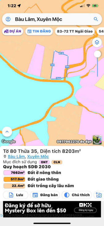 ĐẤT ĐẸP – GIÁ TỐT – Cần Bán Gấp Đất View Hồ Sông Ray X.Bàu Lâm, Xuyên Mộc, Bà Rịa – Vũng Tàu ( cũ )