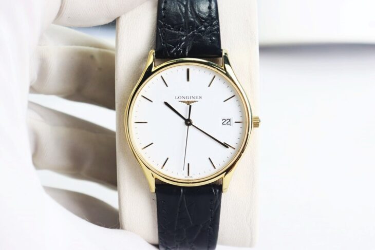 ĐH Nam Longines Lyre L4.759.2.12.2 Demi Vàng, mặt trắng kim & cọc số mạ vàng Size 35mm