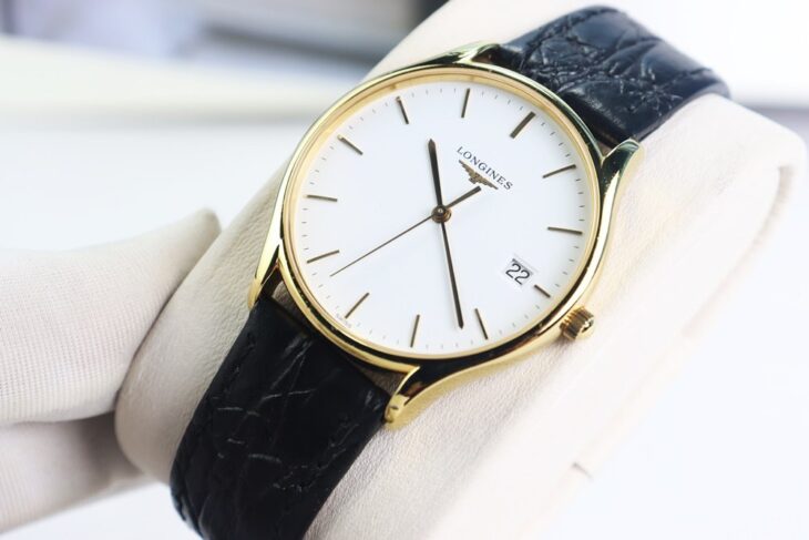 ĐH Nam Longines Lyre L4.759.2.12.2 Demi Vàng, mặt trắng kim & cọc số mạ vàng Size 35mm