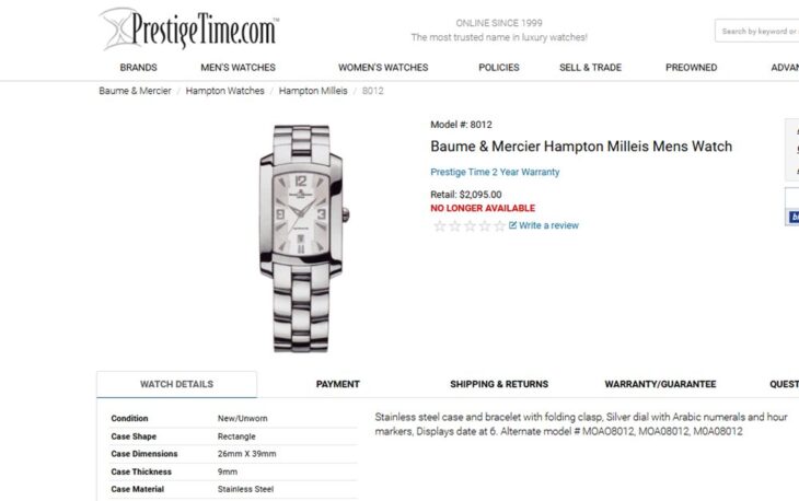 ĐH Nam Baume & Mercier Hampton Milleis Automatic, Bản Dây Thép Size 39mm Fullbox