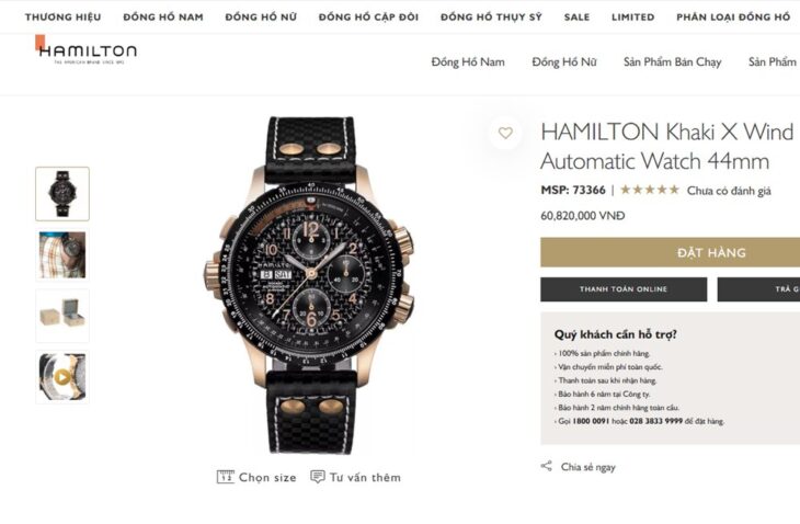 ĐH Nam : HAMILTON Khaki X Wind Chronograph Automatic 6 Kim 2 Lịch Size 44mm