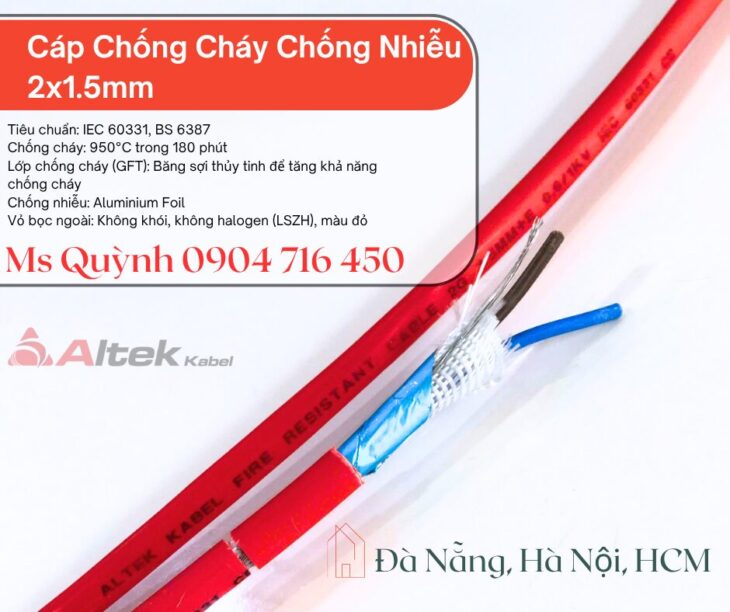 Cáp chống cháy chống nhiễu 2×1.5 Altek Kabel 750 độ Hồ Chí Minh
