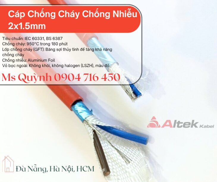Cáp chống cháy chống nhiễu 2×1.5 Altek Kabel 750 độ Hồ Chí Minh