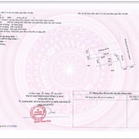 Bán đất tại Thị trấn Sông Đốc, Trần Văn Thời, Cà Mau, 168.7m2, giá sốc