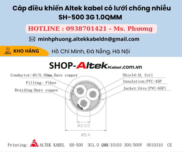 Cáp điều khiển Altek kabel có lưới chống nhiễu SH-500 3G 1.0QMM