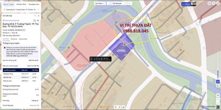 Bán đất đường số 8 phường Trường Thạnh , quận 9 (nay là quận Thủ Đức), TP. HCM, 2215m2, MT 38m, ô