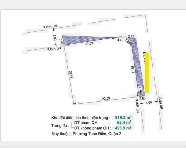 góc 2 Mặt tiền trục đường trần văn sắc dg 44 củ , P. Thảo Điền, TP. Thủ Đức, dt 500m2 – 140tr/m2
