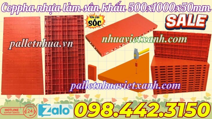 Coppha nhựa – coppha sân khấu 500x1000x50mm mặt kín màu cam