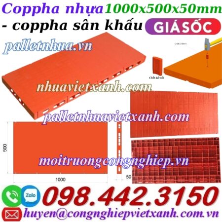 Coppha nhựa – coppha sân khấu 500x1000x50mm mặt kín màu cam