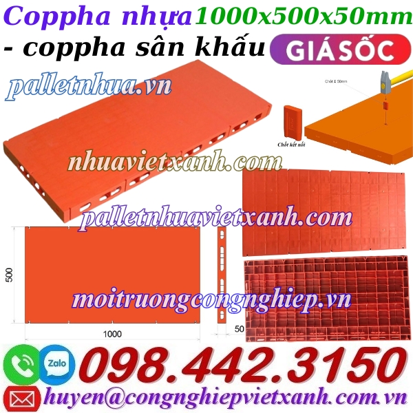 Coppha nhựa – coppha sân khấu 500x1000x50mm mặt kín màu cam
