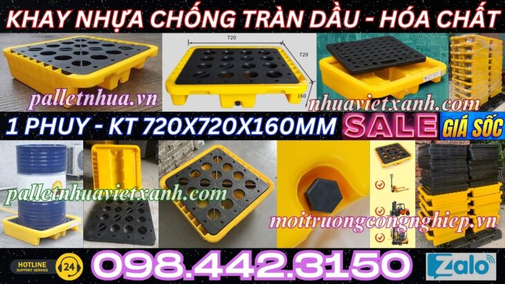 Pallet nhựa chống tràn 1 phuy 720x720x160mm