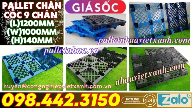 Pallet nhựa cốc 9 chân 1200x1000x140mm