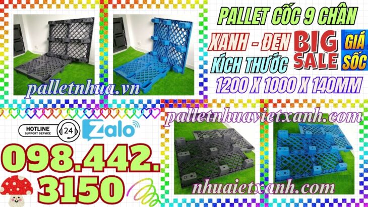 Pallet nhựa cốc 9 chân 1200x1000x140mm