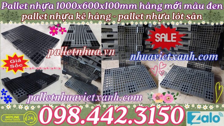 Pallet nhựa 1000x600x100mm màu đen