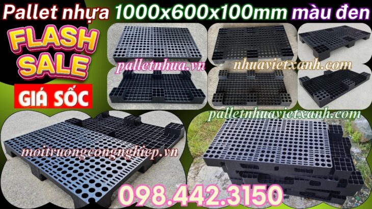 Pallet nhựa 1000x600x100mm màu đen