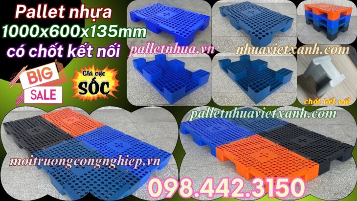 Pallet nhựa 1000x600x135mm có chốt nối