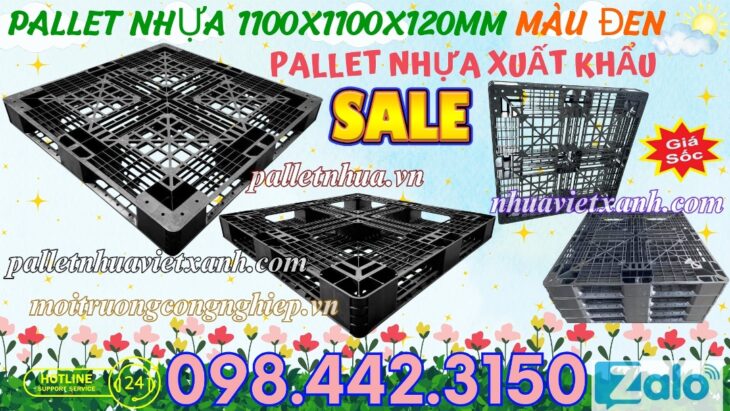 Pallet nhựa xuất khẩu 1100x1100x120mm màu đen