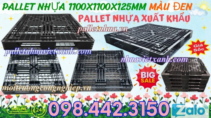 Pallet nhựa xuất khẩu 1100x1100x125mm màu đen
