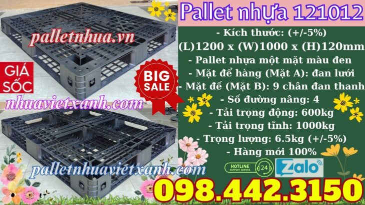 Pallet nhựa xuất khẩu 1200x1000x120mm màu đen