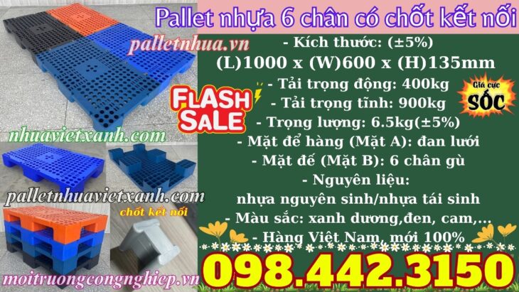 Pallet nhựa 1000x600x135mm có chốt nối