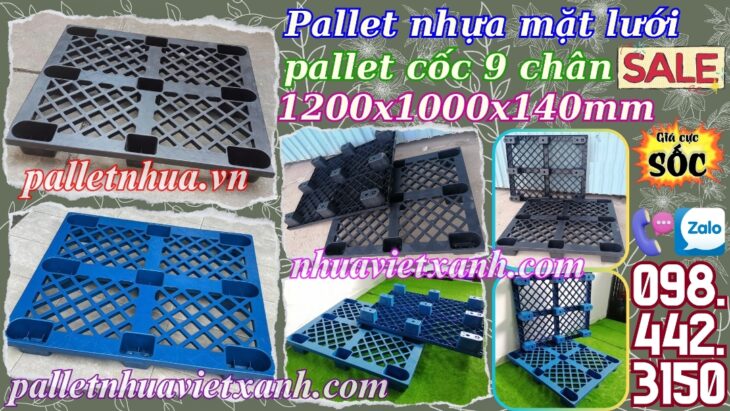 Pallet nhựa cốc 9 chân 1200x1000x140mm