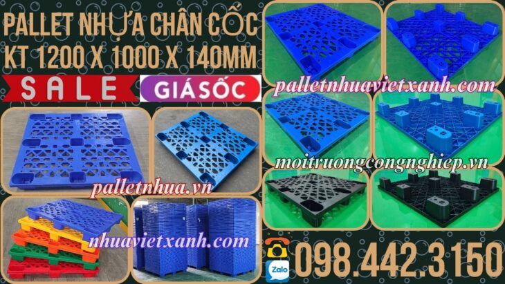 Pallet nhựa cốc 9 chân 1200x1000x140mm mặt lưới