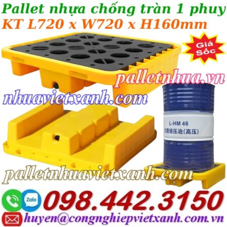 Pallet nhựa chống tràn 1 phuy 720x720x160mm Pallet nhựa chống tràn 1 phuy 720x720x160mm