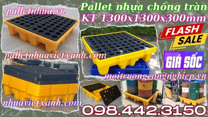 Pallet nhựa chống tràn dầu – hóa chất 4 phuy 1300x1300x150mm