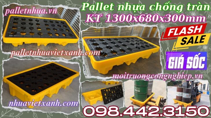 Pallet nhựa chống tràn 2 phuy KT 1300x680x300mm