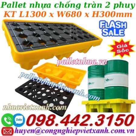 Pallet nhựa chống tràn 2 phuy KT 1300x680x300mm Pallet nhựa chống tràn 2 phuy KT 1300x680x300mm